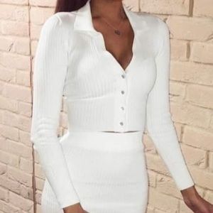 MESHKI Amae Long Sleeve Polo Cardigan White XS NWT (Top Only)